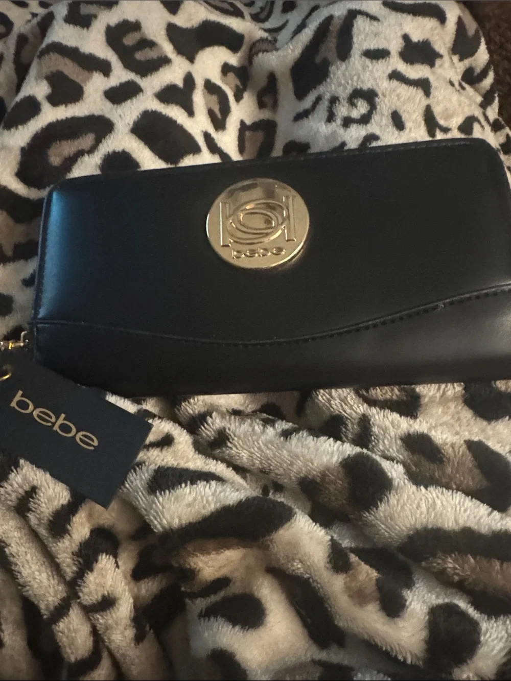 Bebe Black Card Holder with Gold Emblem